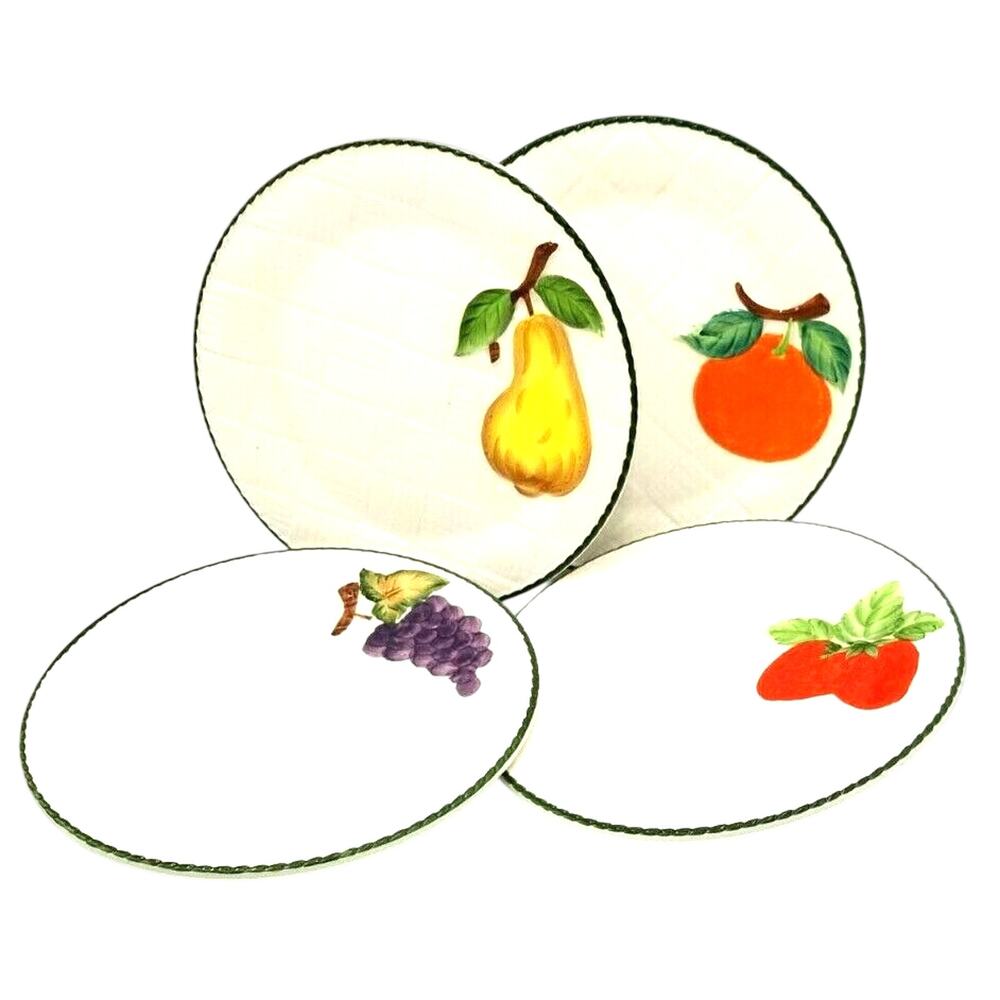 Salad or Dessert Plates Shafford Basketweave 8" Hand Painted Fruit Set of 4